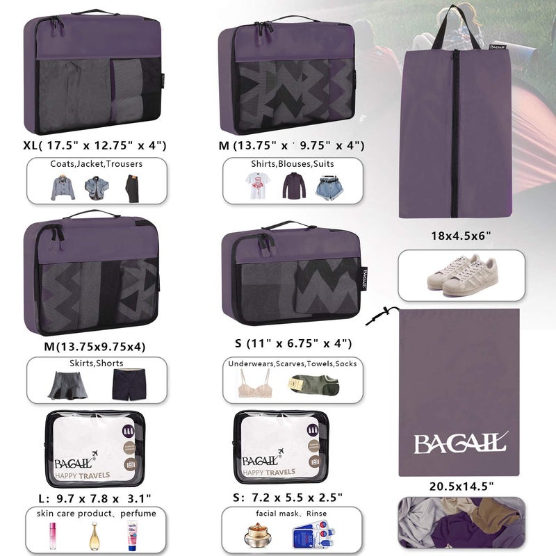 BAGAIL 8 Set/9 Set Packing Cubes Luggage Packing Organizer for Travel, Suitcase Packing Bags for Travel Accessories(Dark Grey, 8 Set) - Image 2